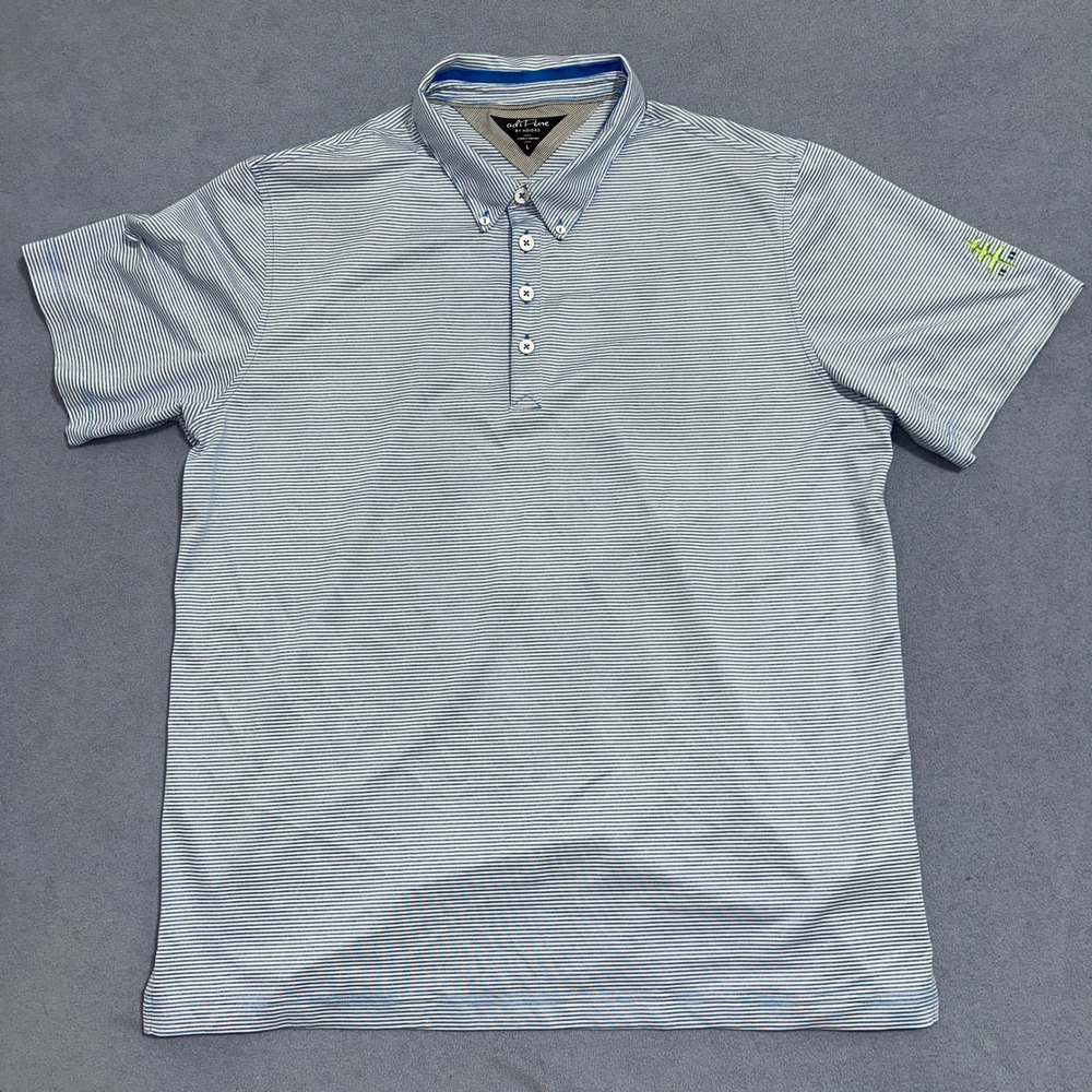 Adi Pure by Adidas Golf Polo Shirt Short Sleeves Striped Blue Mens Size L